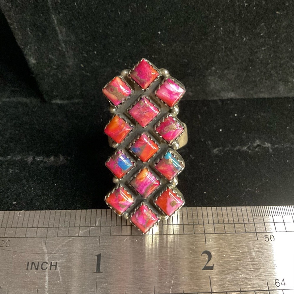 Elegant Pink Dahlia Turquoise STATEMENT Ring Adjustable